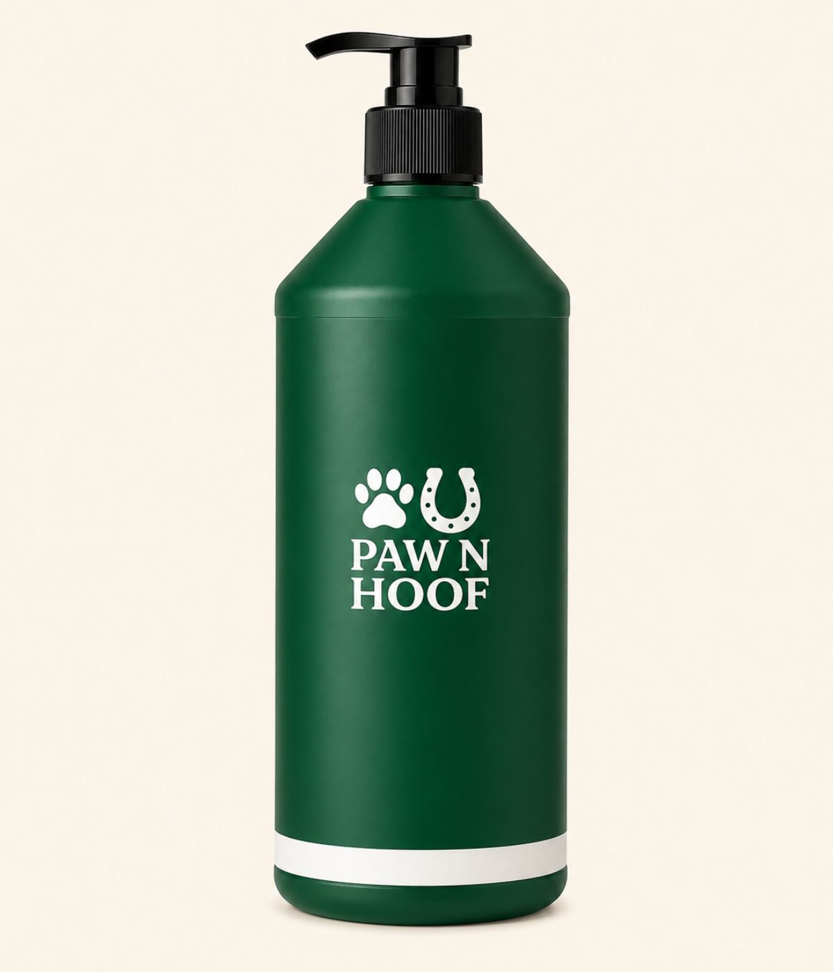 Paw N Hoof bottle in forest-green recyclable HDPE, with the white paw-and-horseshoe logo