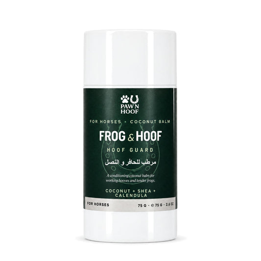 Paw N Hoof Frog and Hoof balm for horses, Hoof Guard, a 75 g white twist-up stick with a dark green label, on a white background